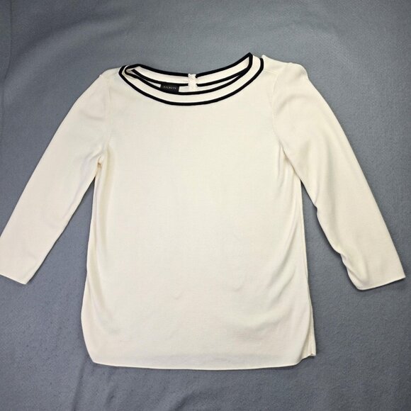 Talbots Sweater Womens M White Black Boat Neck 3/4 Sleeve Cotton Rayon Timeless - Picture 1 of 10